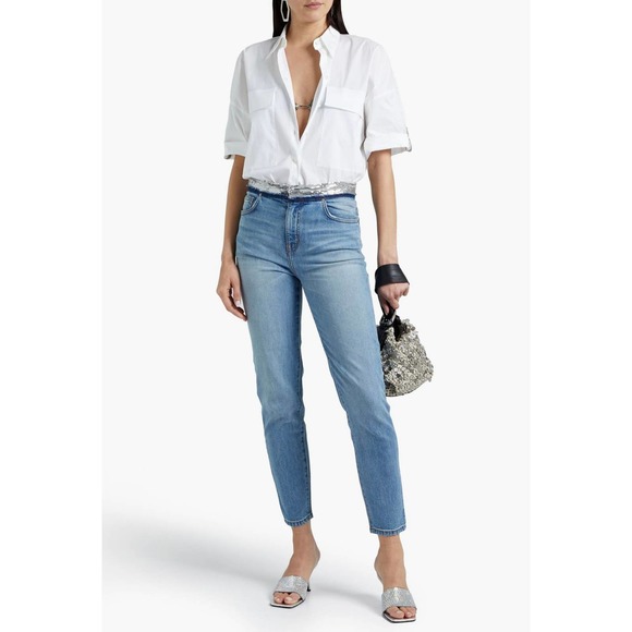 IRO Jeans Womens 28 Blue Silver Jones Sequin Embellished Mid Rise Slim Leg Denim - Picture 1 of 15